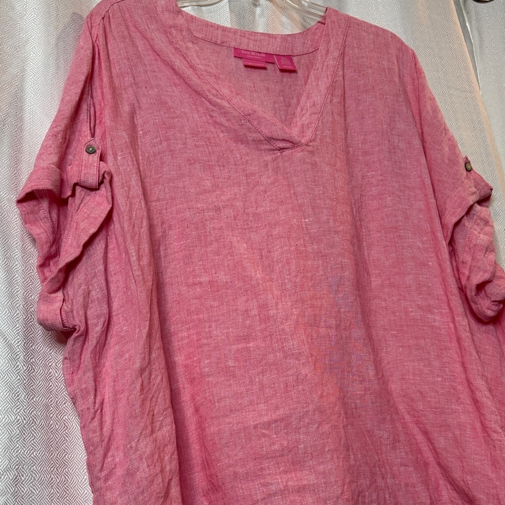 Isaac Mizrahi (never worn) Pink Linen V-Neck Women's Top - Picture 4 of 5